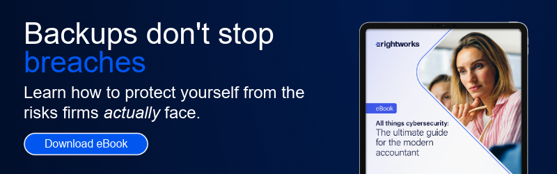 Graphic with text: Backups don't stop breaches that leads to a security eBook for accounting firms