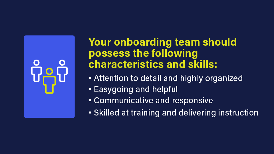 An image that lists the characteristics of an onboarding team.