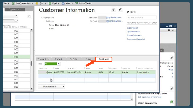 Fast email searching in QuickBooks