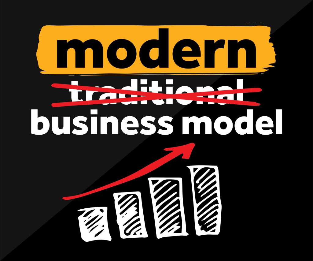 Graphic that replaces the word "traditional" with the word "modern" to say "modern business model."