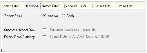 Options tag indications transactions as accrual or cash