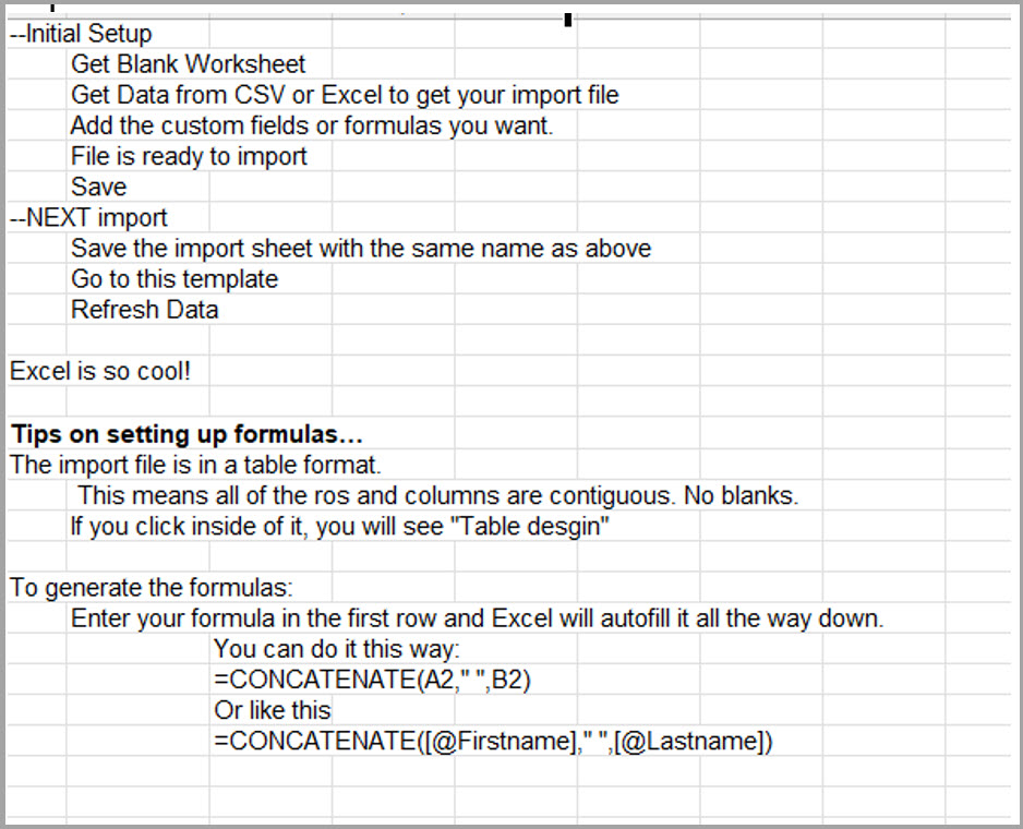 Instructions for creating an Excel template for importing to Transaction Pro