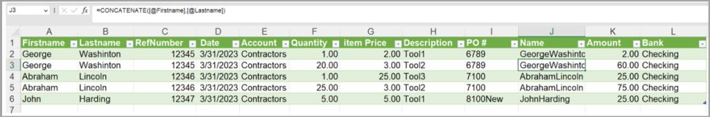 Excel worksheet ready to be mapped in Transaction Pro Importer