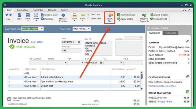 How to email attachments from QuickBooks: Step 1