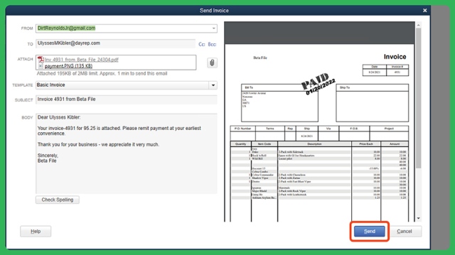 How to email attachments from QuickBooks: Step 3