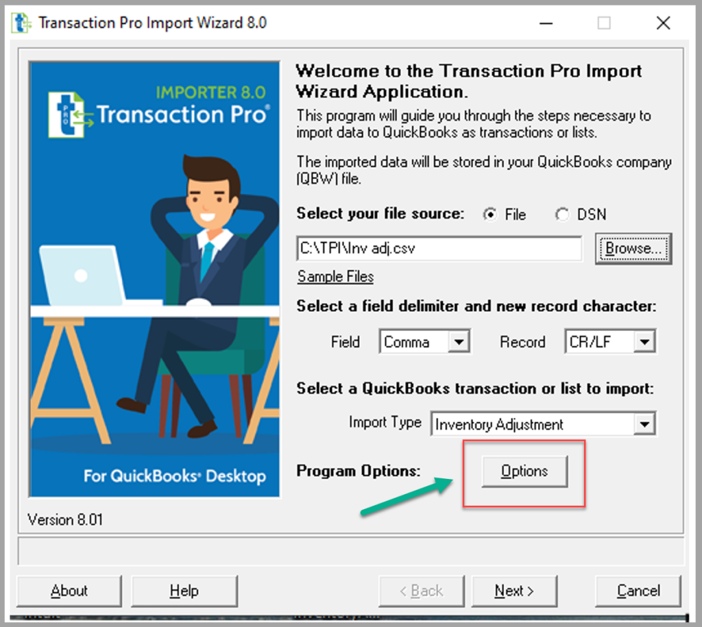 Import options in Transaction Pro Importer