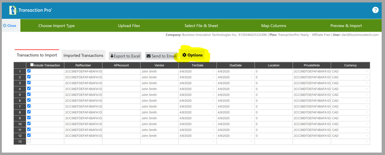 Transaction Pro Customer and Vendor Options