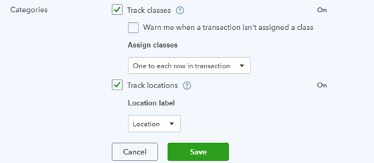Category Preferences in QuickBooks Online