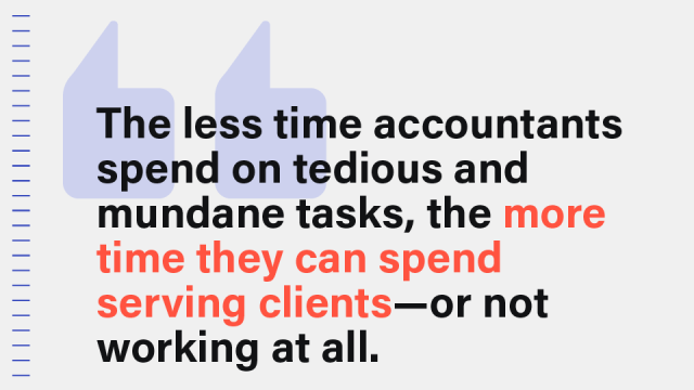 Image that says: The less time accountants spend on tedious and mundane tasks, the more time they can spend serving clients—or not working at all.