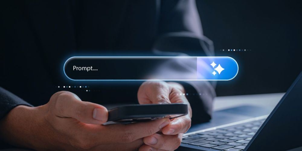 person looking at phone with prompt field displayed