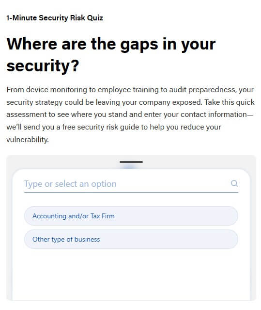 Preview of the Rightworks one-minute security risk quiz for accounting firms
