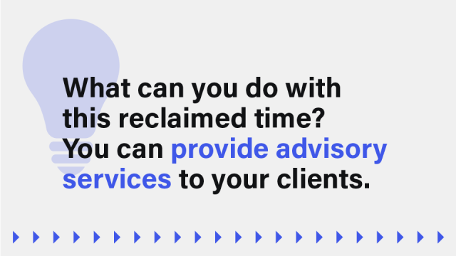 An image with a lightbulb icon and pull quote that reads: What can you do with this reclaimed time? You can provide advisory service to your clients.