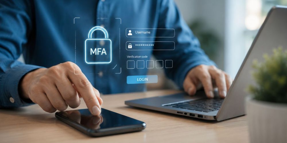 man hand completing mfa verification
