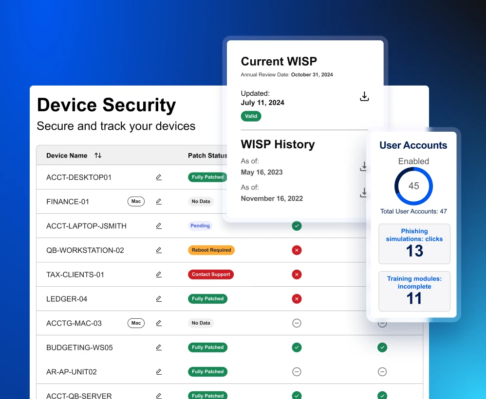 <h4>Block cyberthreats, protect <br class="d-none d-md-block" /> client data, and stay compliant</h4>