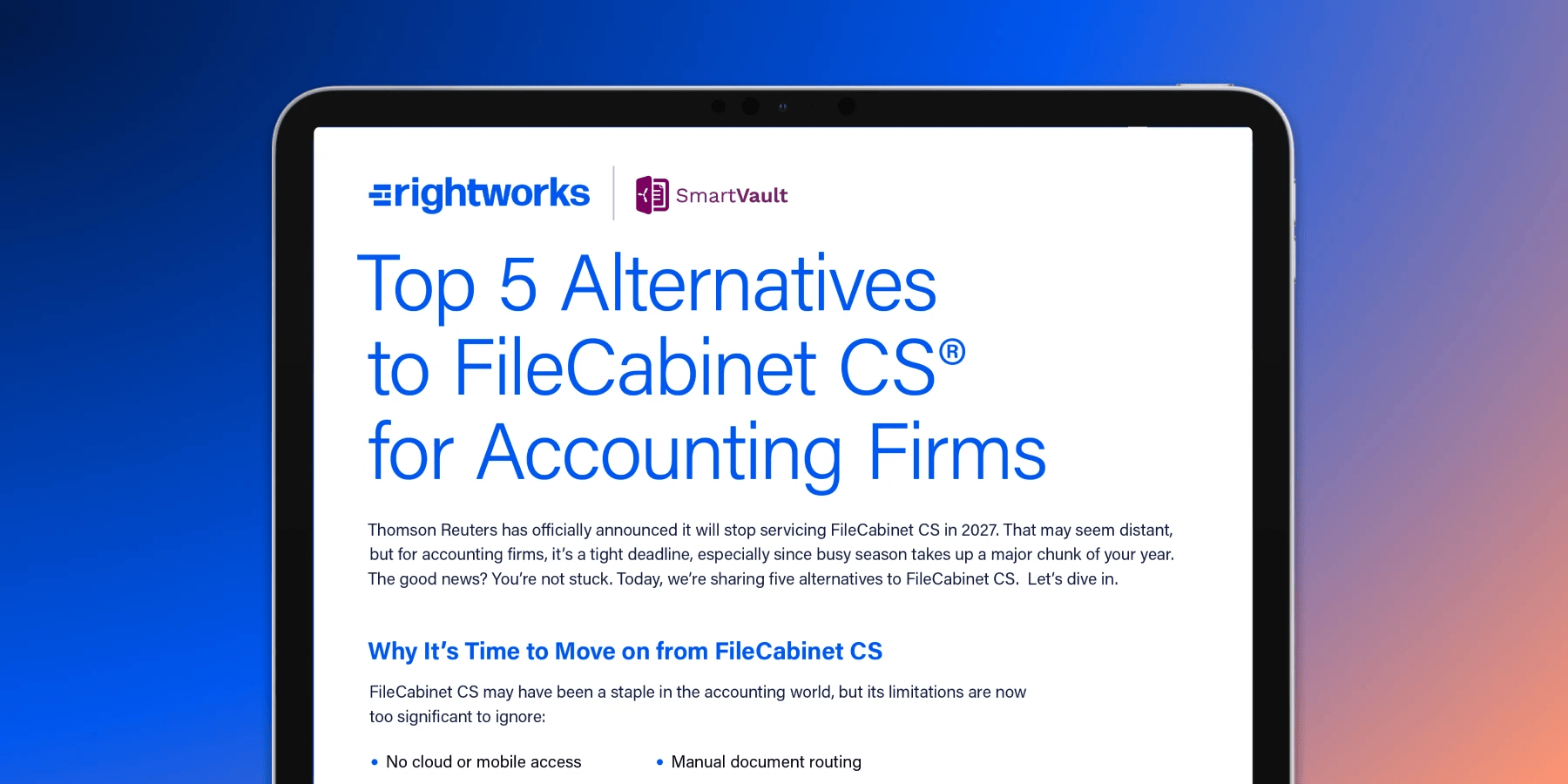 Cover of the Rightworks eBook Top 5 Alternatives to FileCabinet CS for Accounting Firms