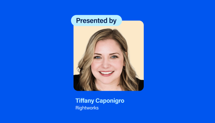 Presented by banner above headshot with text Tiffany Caponigro, Rightworks.